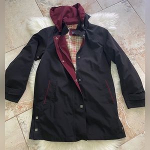 Vintage 90s Liz Claiborne Black Hooded Button & Zip Up Coat M